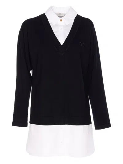 Elisabetta Franchi Embroidered-logo V-neck Mini Day Dress In Black