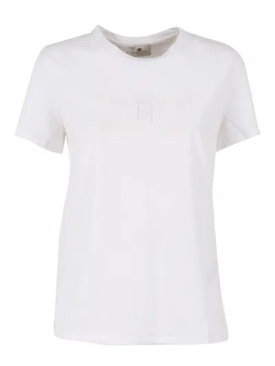 ELISABETTA FRANCHI EMBROIDERED LOGO WHITE COTTON T-SHIRT