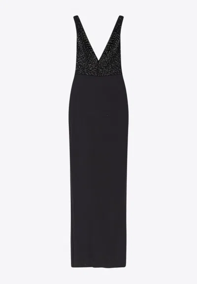 Elisabetta Franchi Embroidered Midi Dress In Black