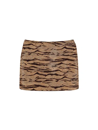 Elisabetta Franchi Mini Skirt Animal Print Embroidered Texture In Brown