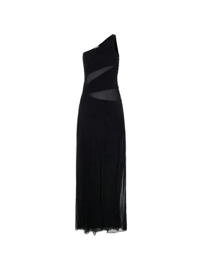 Elisabetta Franchi Embroidered One-shoulder Dress In Black