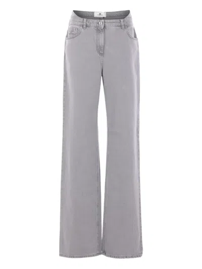 Elisabetta Franchi Embroidered-pocket Jeans In Gray