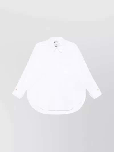 Elisabetta Franchi Embroidered Poplin Shirt Curved Hem In White