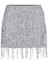 Elisabetta Franchi Sequin Tulle Skirt With Fringe And Metallic Finish In Silver
