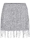 Elisabetta Franchi Sequin Tulle Skirt With Fringe And Metallic Finish In Silver