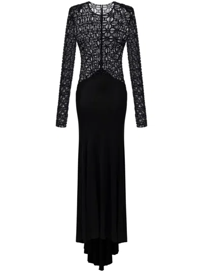 Elisabetta Franchi Embroidered Tulle Dress In Black