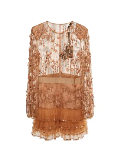 Pre-owned Elisabetta Franchi Embroidered Tulle Dress In Neutral