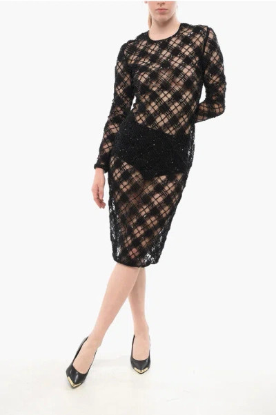 Elisabetta Franchi Embroidered Tulle See Through Sheath Dress In Yellow