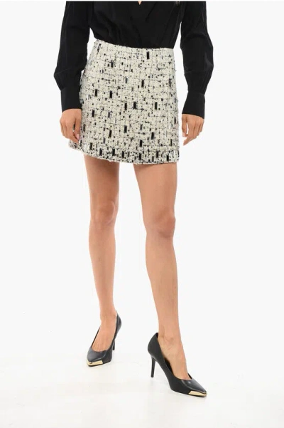 Elisabetta Franchi Embroidered Tweed Miniskirt With Beads In Black