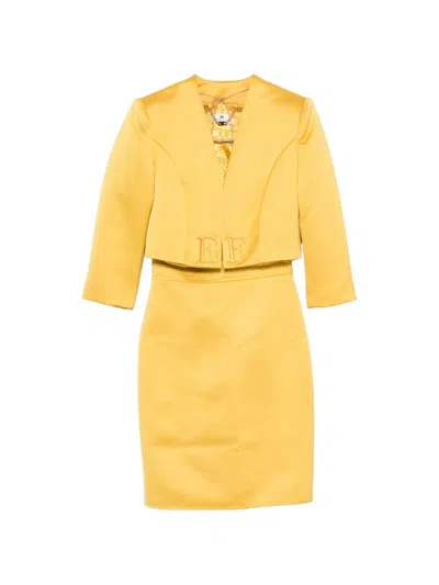 Elisabetta Franchi Embroidered V-neck Dress In Yellow