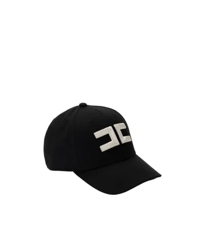 Elisabetta Franchi Embroidery Canvas Baseball Cap In Black