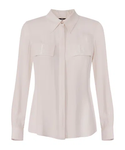 ELISABETTA FRANCHI LOGO-EMBROIDERED GEORGETTE SHIRT
