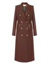 Elisabetta Franchi Enamelled-button Double-breasted Coat In Brown