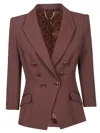 Elisabetta Franchi Tailored Double-breasted Blazer With Gold Accents In Burgundy