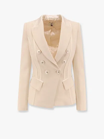 Elisabetta Franchi Essentials Blazer With Shoulder Pads And Covered Buttons In White