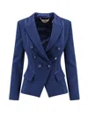 Elisabetta Franchi Essentials Blazer With Shoulder Pads And Covered Buttons In Blue