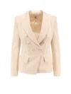 Elisabetta Franchi Essentials Blazer With Shoulder Pads And Covered Buttons In Neutral