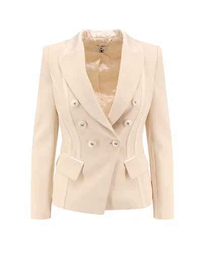 Elisabetta Franchi Crêpe Jacket With Satin Bands In White