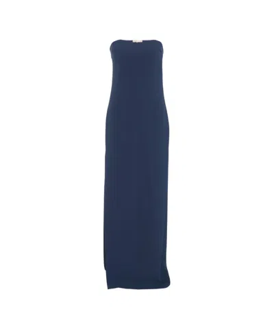 Elisabetta Franchi Evening Dress With Rhinestone Applique In Blue