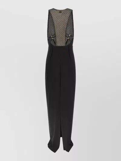 Elisabetta Franchi Evening Gown High Neckline Mesh Panel In Black