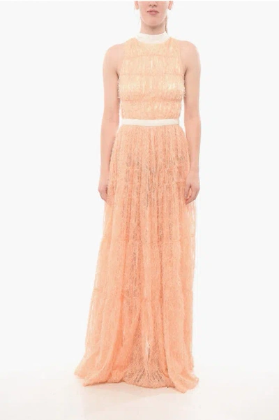 Elisabetta Franchi Eyelash Fabric Halter Neck Dress In Pink