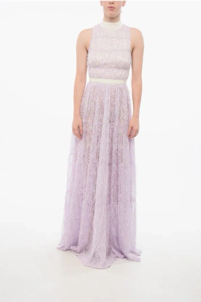 Elisabetta Franchi Eyelash Fabric Halter Neck Dress In Purple