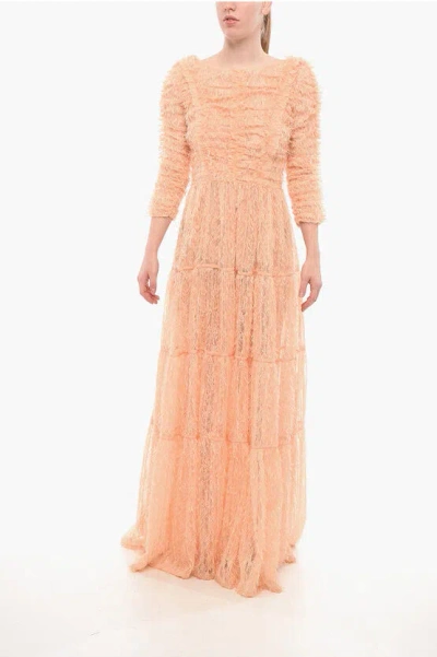 Elisabetta Franchi Eyelash Fabric Maxidress In Pink