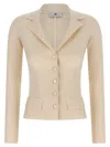 Elisabetta Franchi Fabric-stitch Wool Blazer Blazers White In Pink