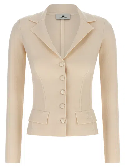Elisabetta Franchi Fabric-stitch Wool Blazer Blazers White In Pink