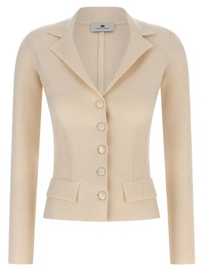 ELISABETTA FRANCHI FABRIC-STITCH WOOL BLAZER
