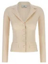 Elisabetta Franchi Fabric-stitch Wool Blazer Blazers White In Gray