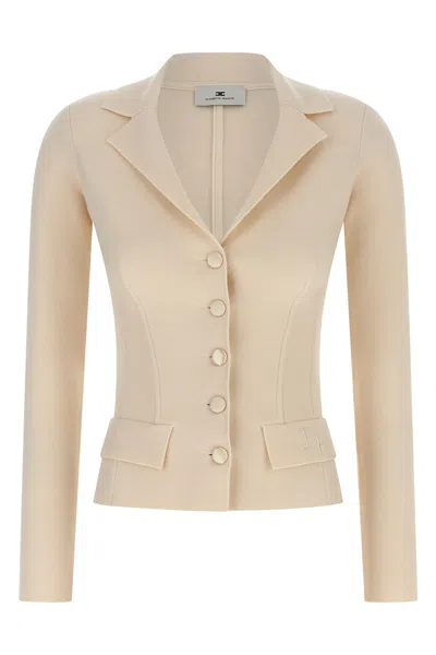 Elisabetta Franchi Fabric-stitch Wool Blazer In White