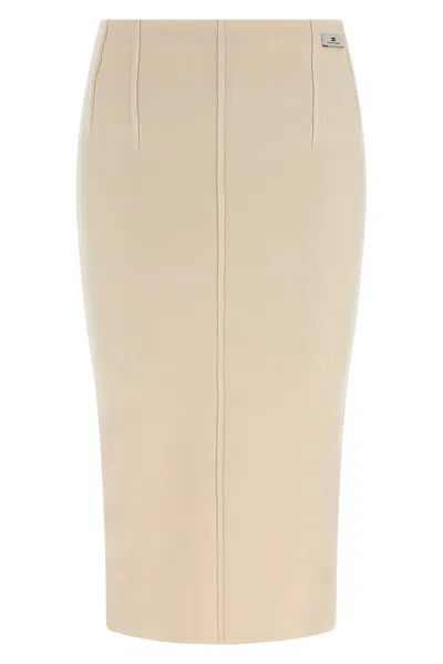 Elisabetta Franchi Fabric Stitch Wool Skirt In White