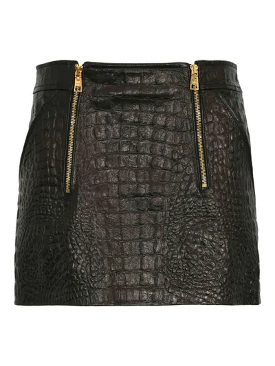 ELISABETTA FRANCHI MINI LEATHER SKIRT WITH COCONUT PRINTING