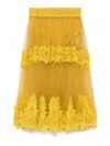 Elisabetta Franchi Ochre Yellow Midi Skirt With Lace Panels In Yellow