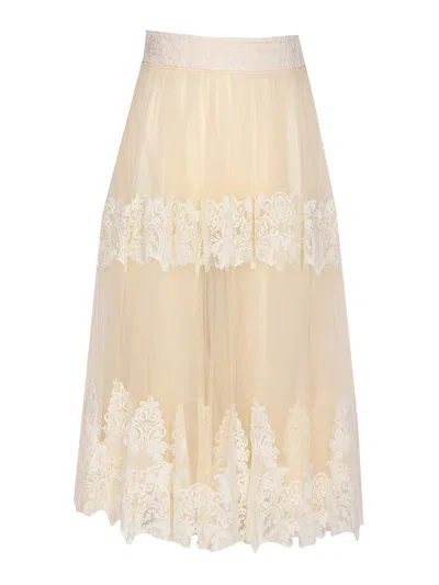 ELISABETTA FRANCHI TULLE SKIRT WITH LACE DECORATIONS