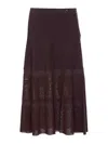 Elisabetta Franchi Ribbed Texture Midi Skirt With Sheer Panels In Brown
