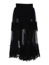 Elisabetta Franchi High Waist Embroidered Midi Skirt With Sheer Overlay In Black