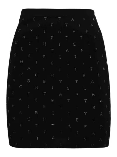 Elisabetta Franchi Crystal-lettering Ribbed Mini Skirt In Black