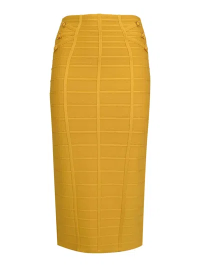 Elisabetta Franchi 3d Knit Embellished Midi Skirt In Yellow