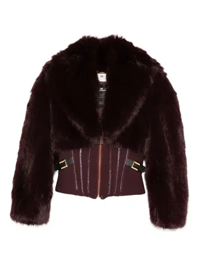 Elisabetta Franchi Faux-fur Buckled Jacket In Brown