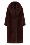 Elisabetta Franchi Long Shawl Collar Faux Fur Jacket In Brown