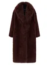Elisabetta Franchi Long Shawl Collar Faux Fur Jacket In Burgundy