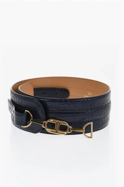 Elisabetta Franchi Faux-leather Belt With Croco Pattern In Blue