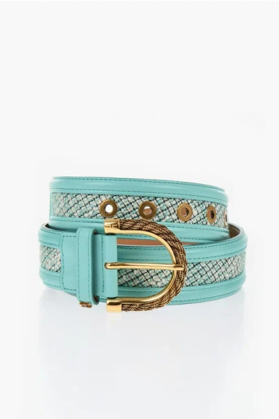 Elisabetta Franchi Faux-leather Belt With Jewel Closure In Blue