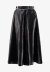 Elisabetta Franchi Crackled Leather-effect Synthetic Maxi Skirt With Flared Hem In Black