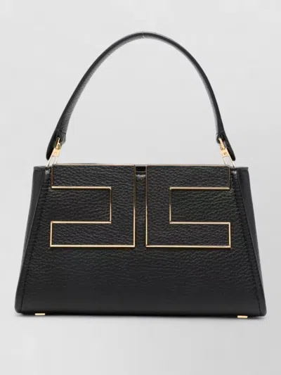 Elisabetta Franchi Faux Leather Shoulder Bag Structured Top Handle In Black