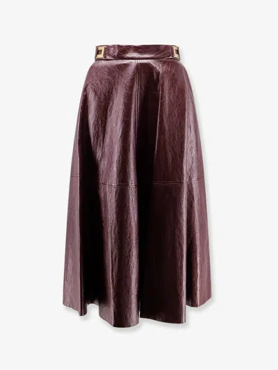 Elisabetta Franchi Faux Leather Skirt In Red