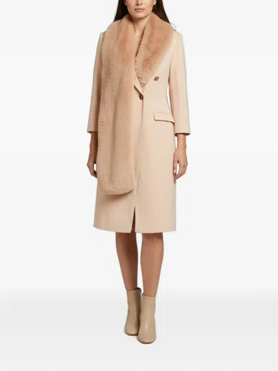 Pre-owned Elisabetta Franchi Faux-fur Collar Coat-style Midi Dress In Neutral