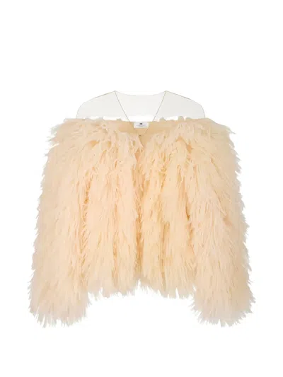 Elisabetta Franchi Textured Cropped Feather Design Jacket In Pink